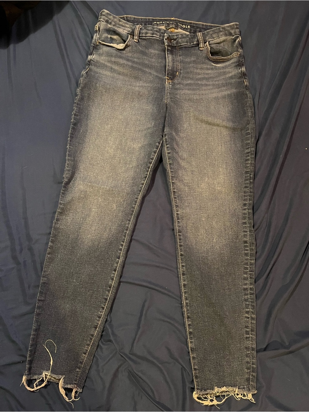 American Eagle Outfitters Black Washed High-Rise Ankle Jeans with Frayed Hem
